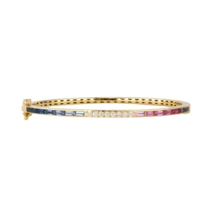 Classic Ombre Sapphires & Diamond Baguette Bangle Bracelet