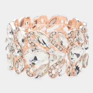 Clear Chunky Crystal Teardrop Pageant Stretch Bracelet on Rose Gold | Prom Bracelet |  636847