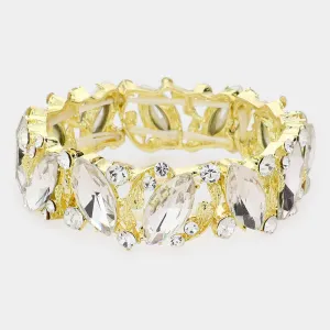 Clear Crystal Marquise Stone Stretch Pageant Bracelet on Gold | Prom Bracelet | 561145