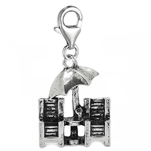 Clip on Beach Chairs Dangle Charm Pendant for European Clip on Charm Jewelry w/ Lobster Clasp
