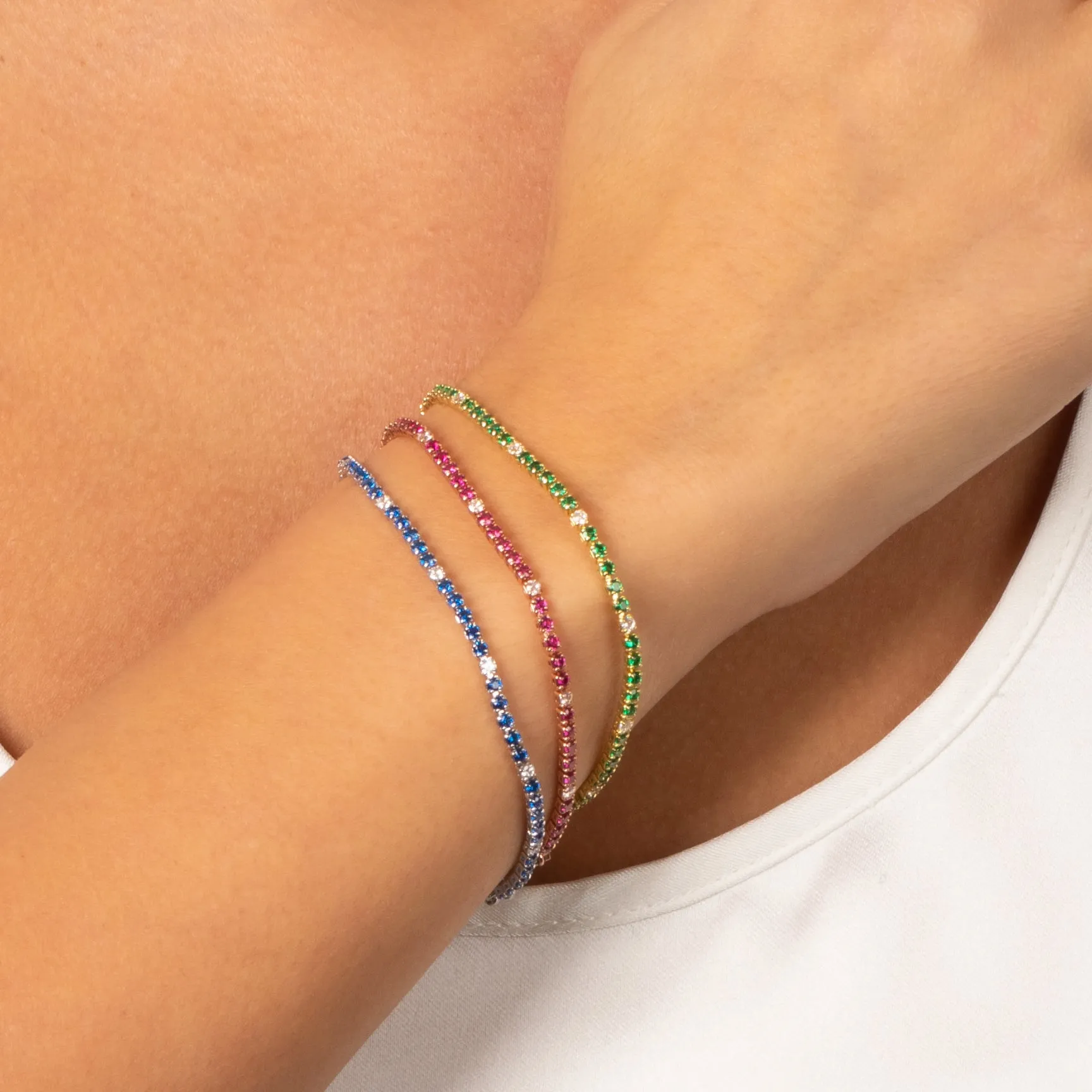 Colored CZ Accented Tennis Bracelet