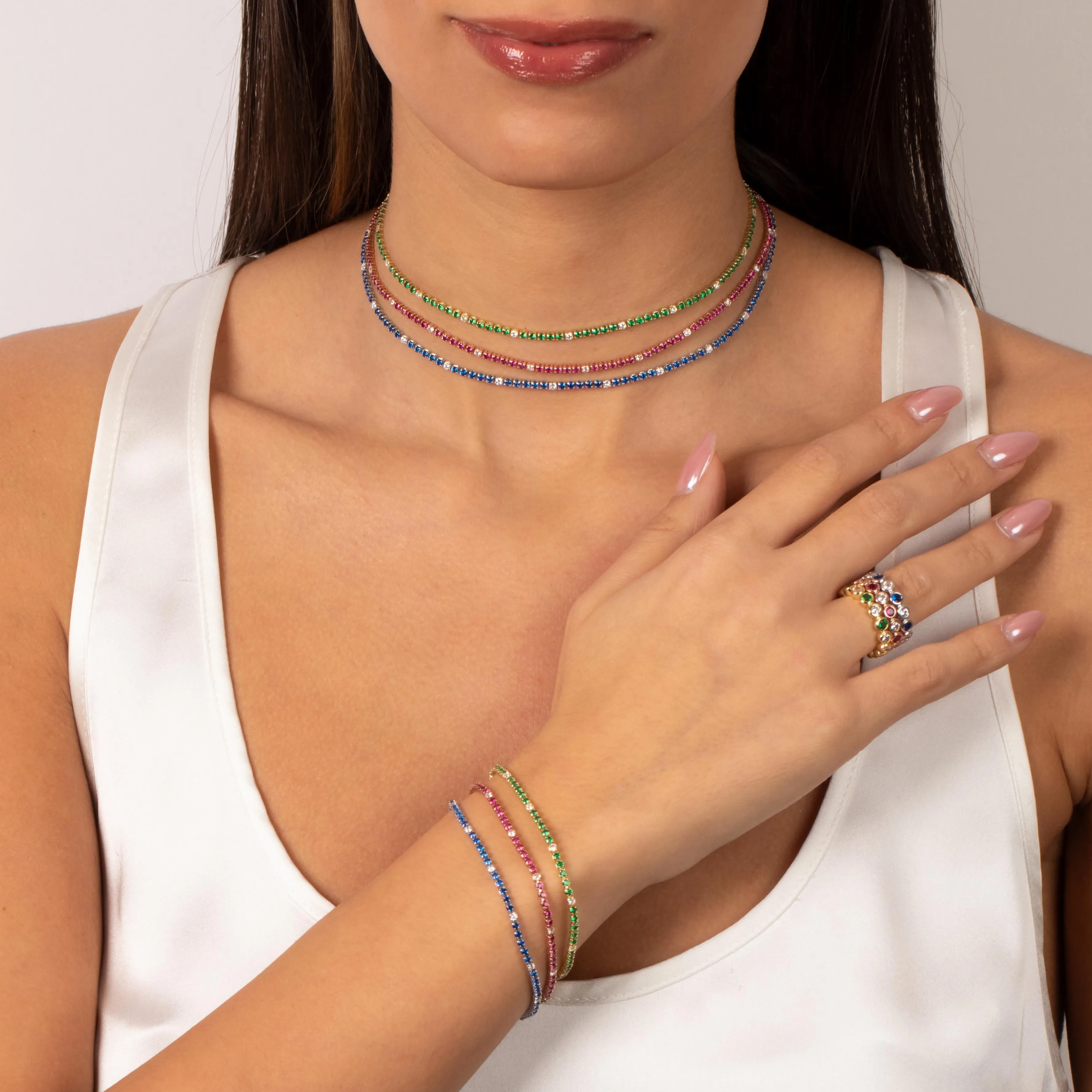 Colored CZ Accented Tennis Bracelet
