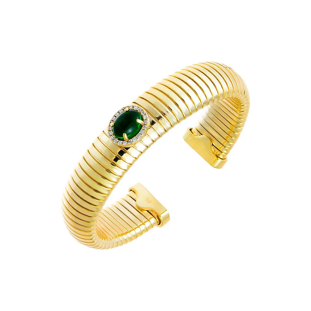 Colored Pave Stone Wide Snake Bangle Bracelet