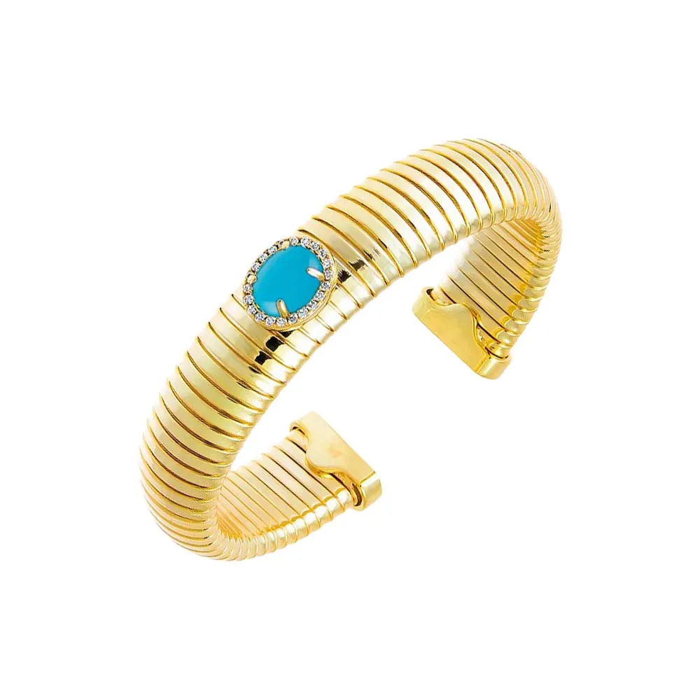 Colored Pave Stone Wide Snake Bangle Bracelet