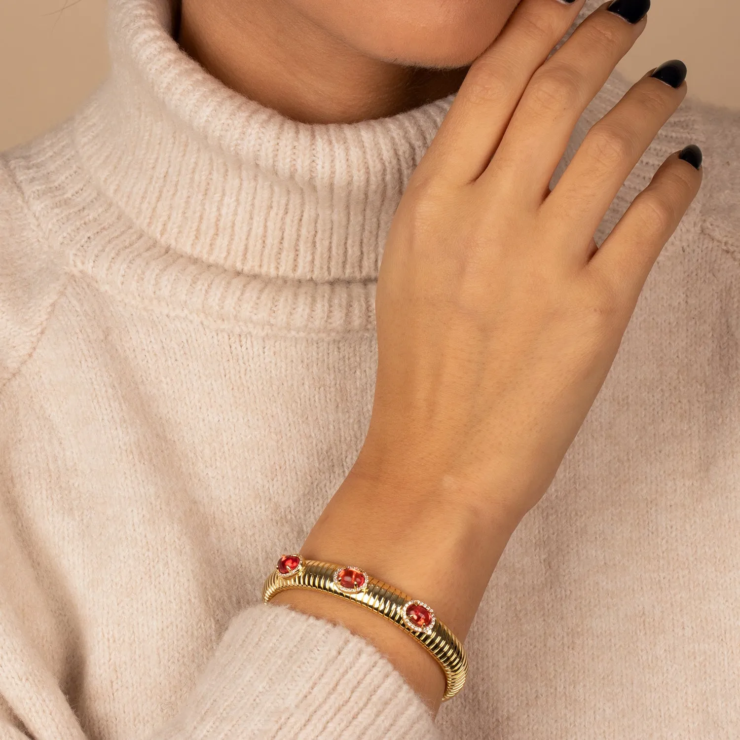 Colored Pave Triple Stone Snake Bangle Bracelet