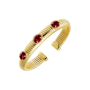 Colored Pave Triple Stone Snake Bangle Bracelet