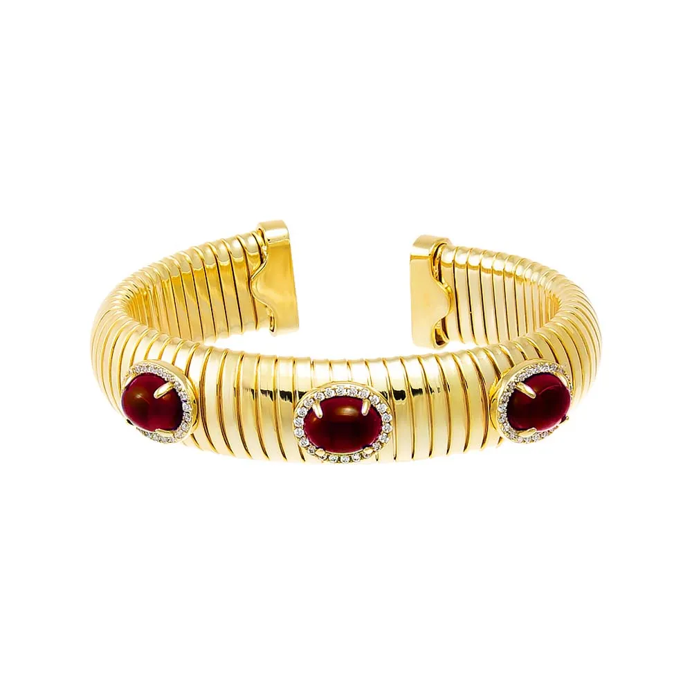 Colored Pave Triple Stone Wide Snake Bangle Bracelet