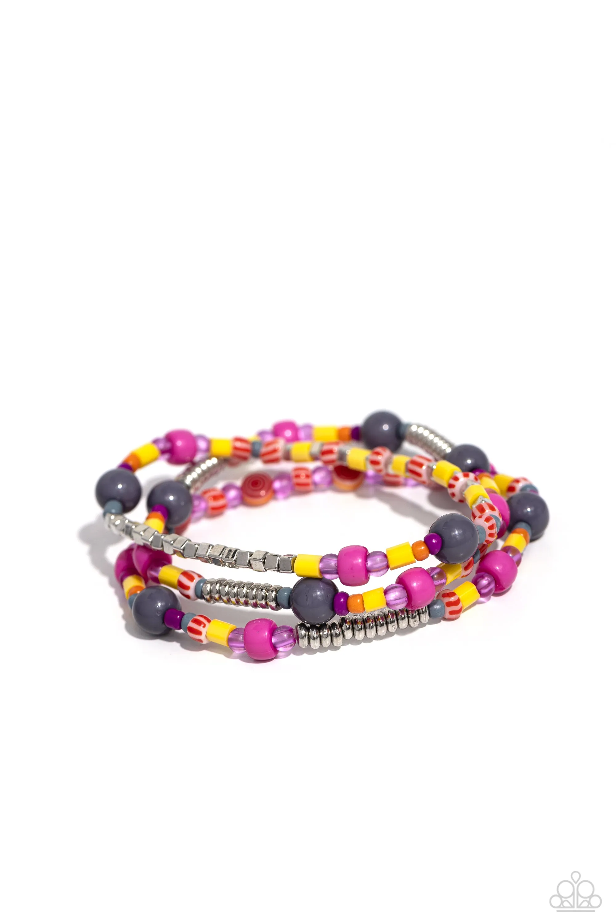 Confident Collision - Silver - Multicolored Bead Paparazzi Stretchy Bracelet