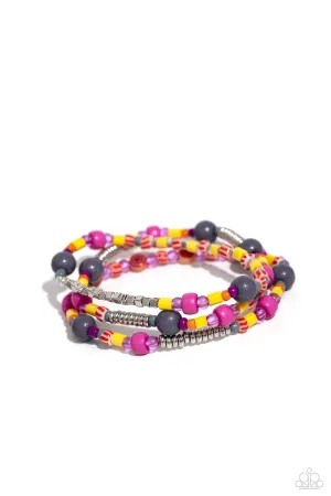 Confident Collision - Silver - Multicolored Bead Paparazzi Stretchy Bracelet