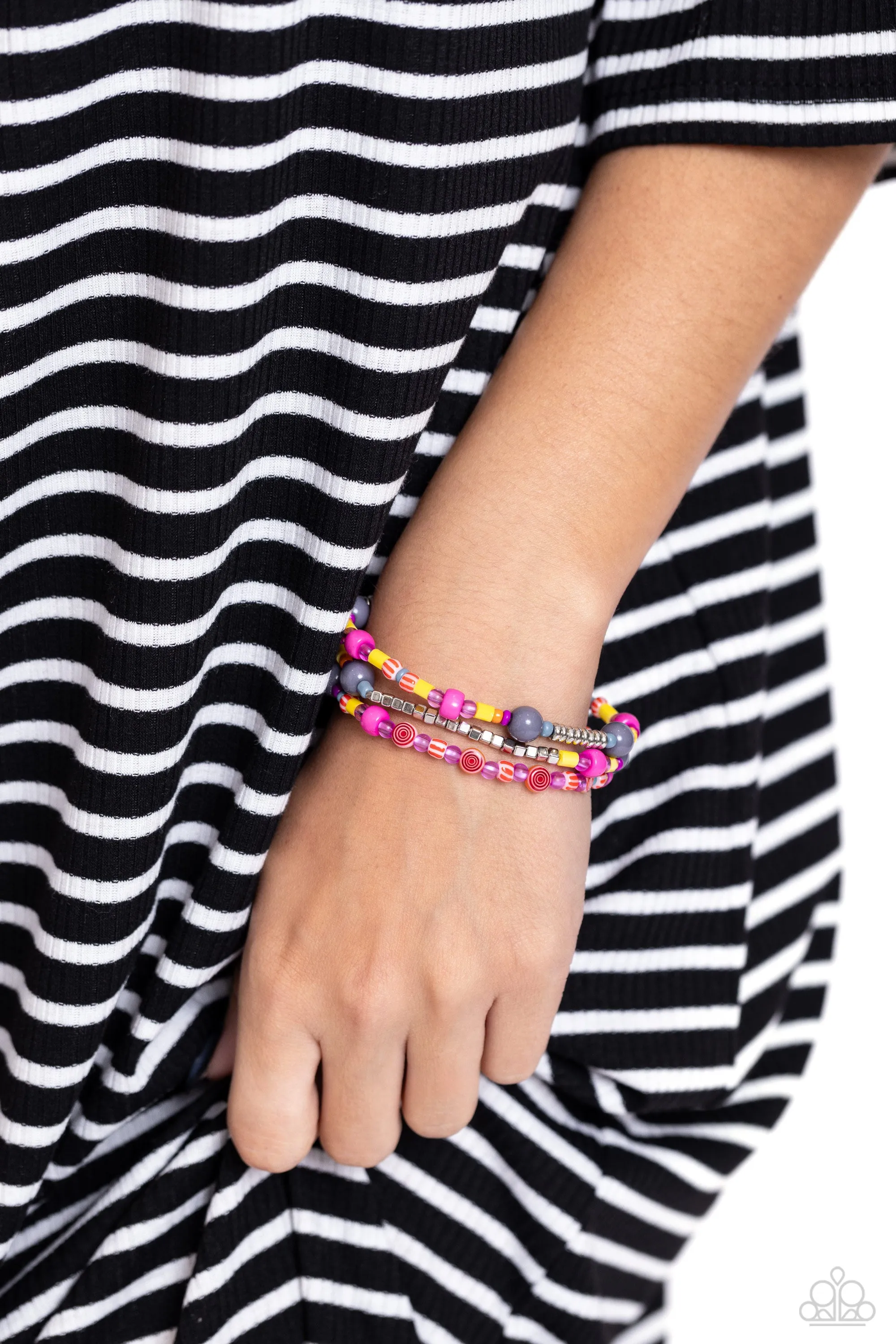 Confident Collision - Silver - Multicolored Bead Paparazzi Stretchy Bracelet