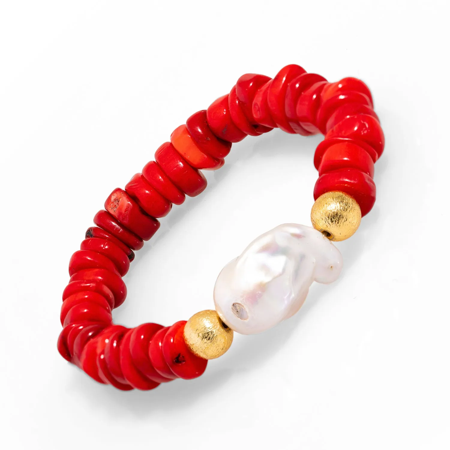 Coral & Pearl Beaded Red Bracelet
