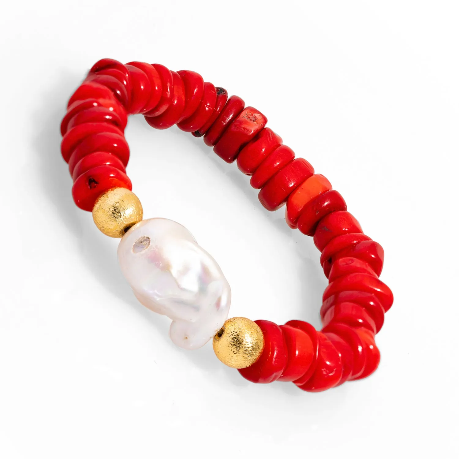 Coral & Pearl Beaded Red Bracelet