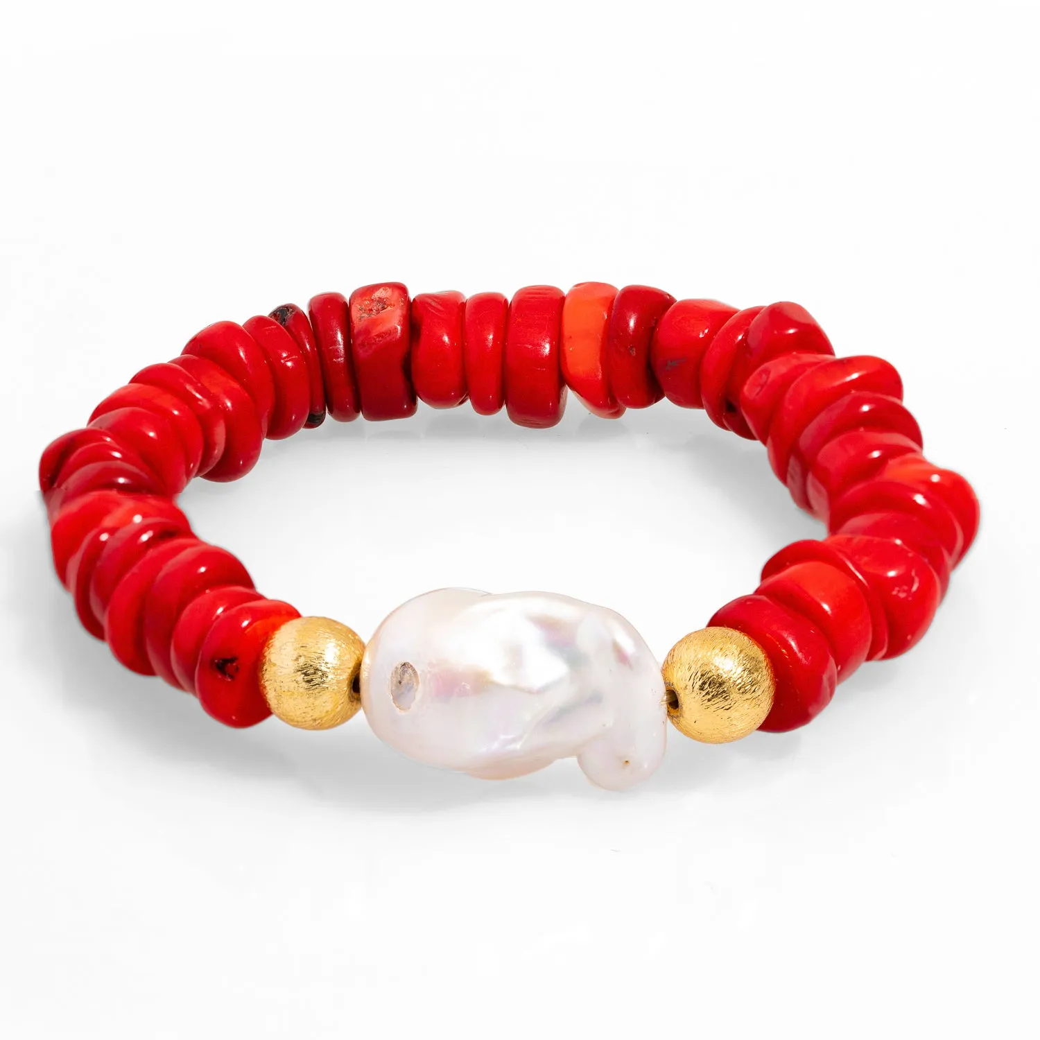 Coral & Pearl Beaded Red Bracelet
