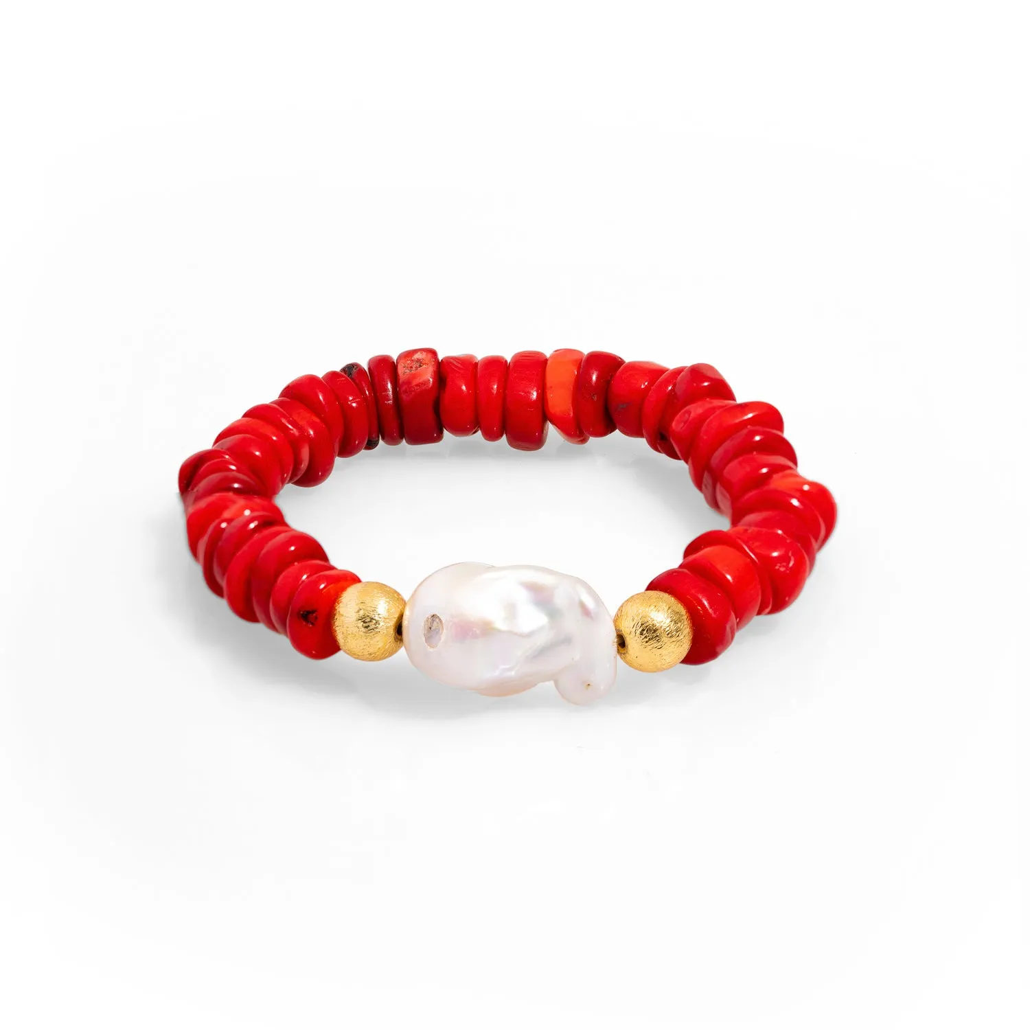 Coral & Pearl Beaded Red Bracelet