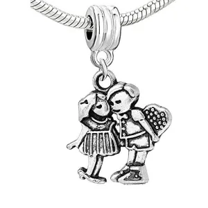 Couple Boyfriend and Girlfriend in Love Charm Spacer European Bead Compatible for Most European Snake Chain Bracelet