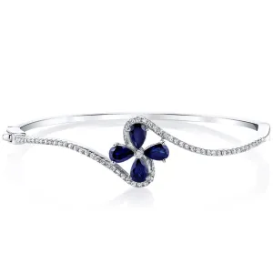 Created Blue Sapphire Daisy Bangle Bracelet Sterling Silver Pear Shape 2 Carats