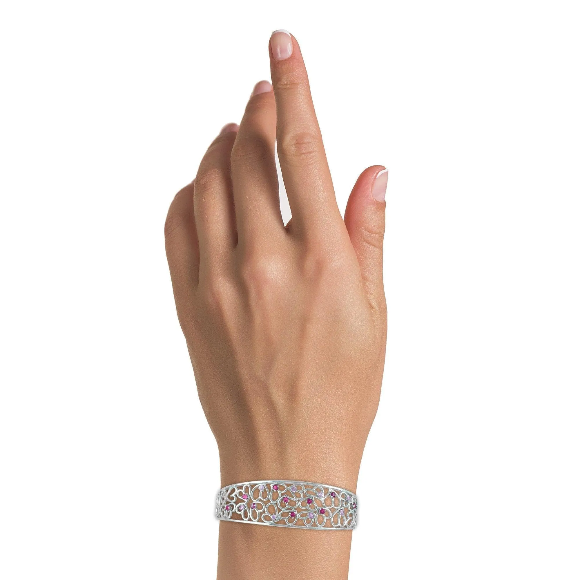 Created Pink Sapphire and Created Ruby Cuff Bangle