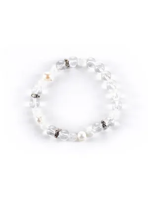 Crystal Beaded Bracelet in Rainbow Moonstone, Pearl and Clear Quartz for Intuition