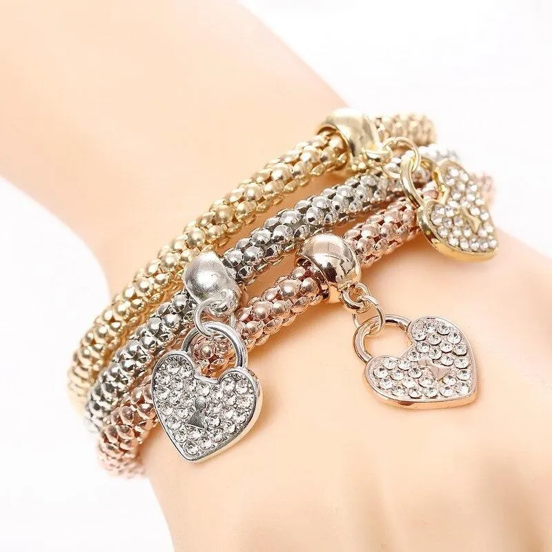 Crystal Owl Heart Charm Bracelets And Bangles Gold Alloy Elephant Anchor Pendants Rhinestone Bracelets For Women
