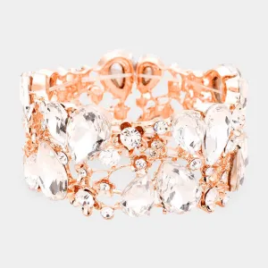 Crystal Teardrop Floral Stretch Bracelet on Rose Gold |  563265