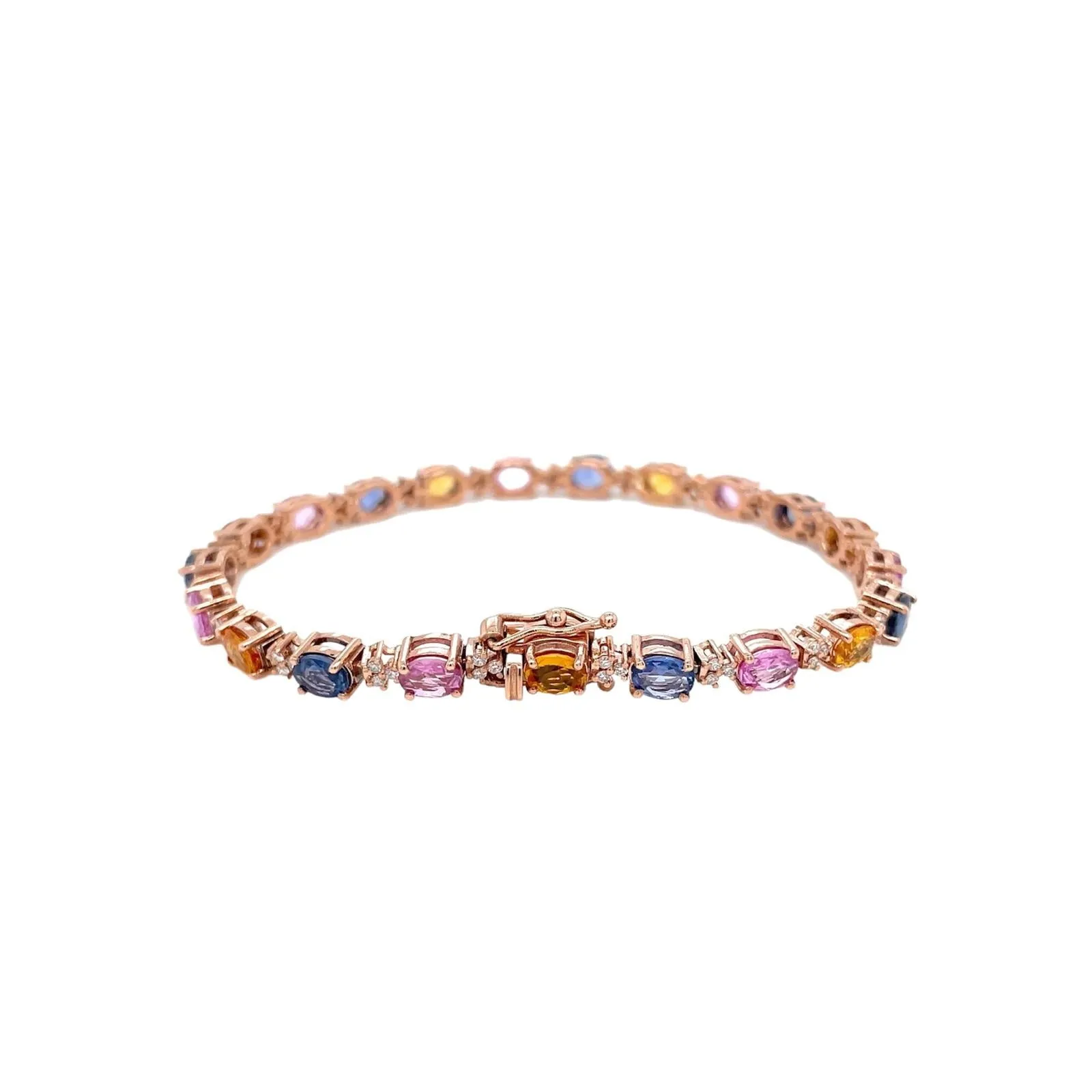 CTW 11 Natural Multicolor Sapphire Diamond Rose Gold Link Bracelet