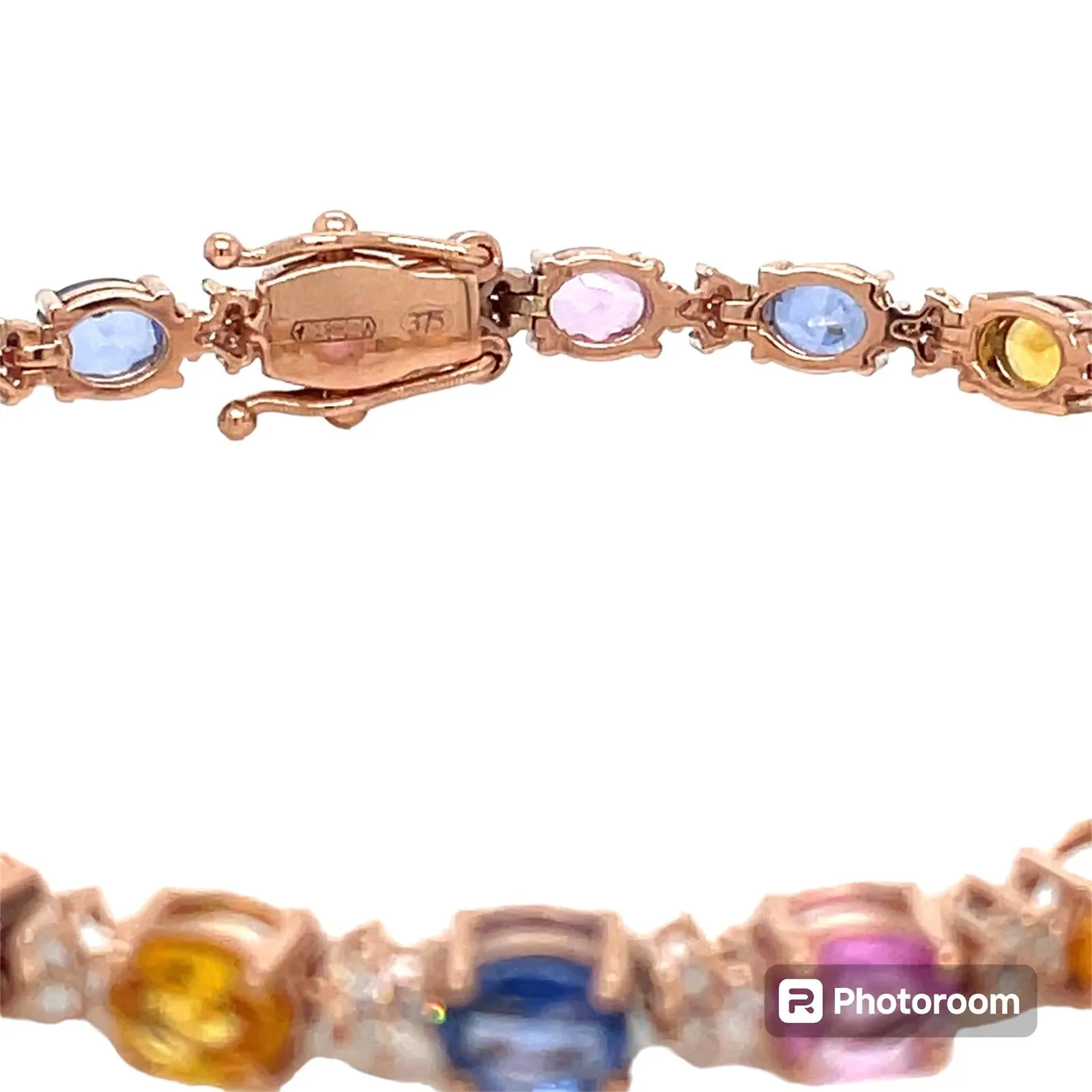 CTW 11 Natural Multicolor Sapphire Diamond Rose Gold Link Bracelet