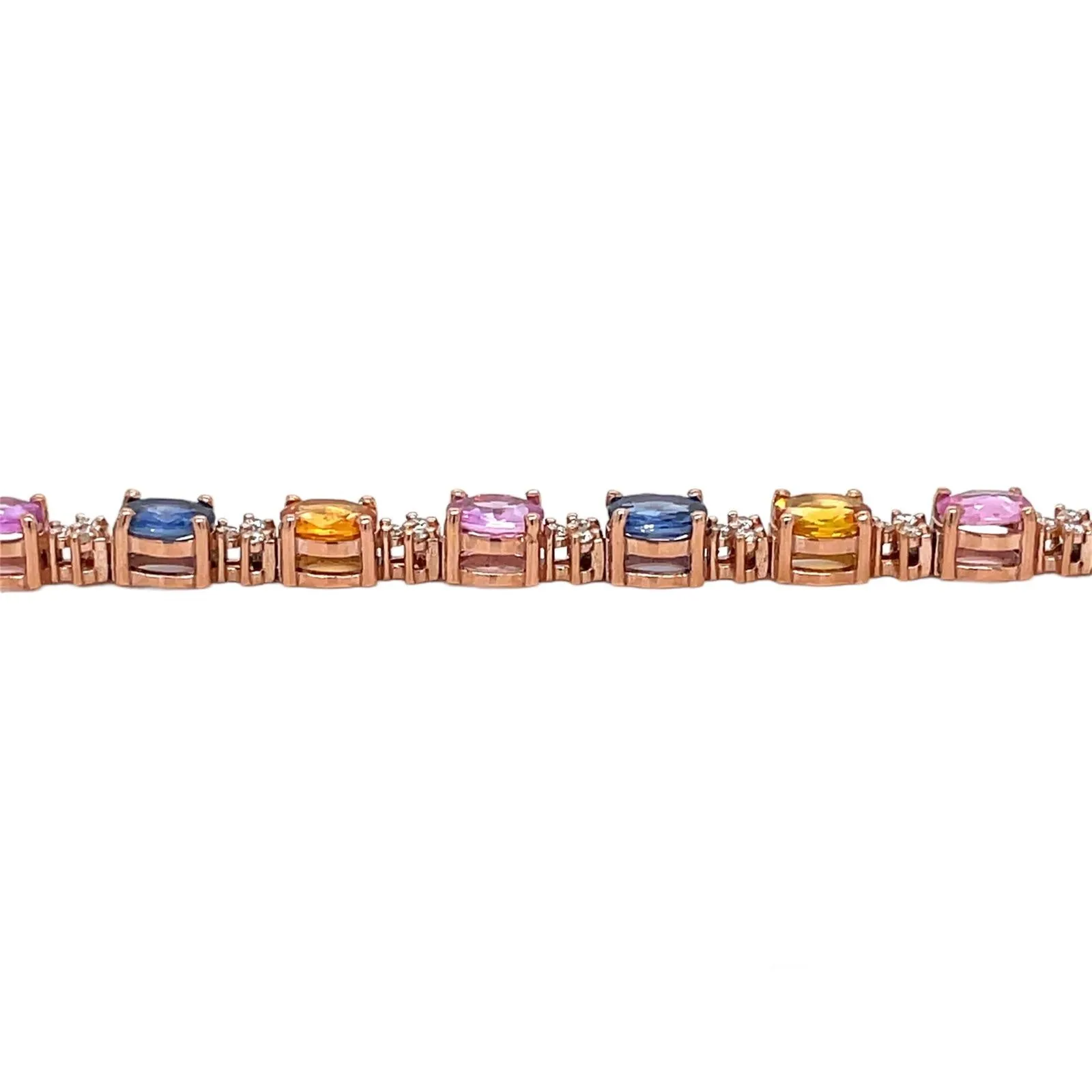 CTW 11 Natural Multicolor Sapphire Diamond Rose Gold Link Bracelet