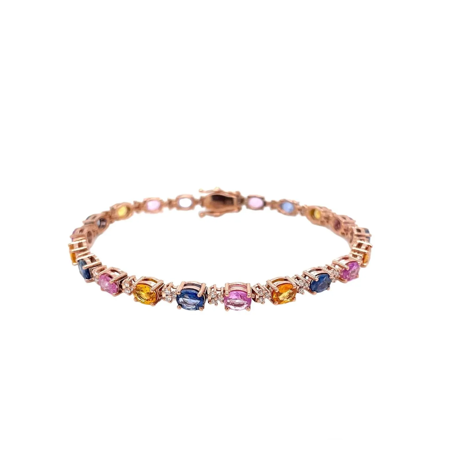 CTW 11 Natural Multicolor Sapphire Diamond Rose Gold Link Bracelet