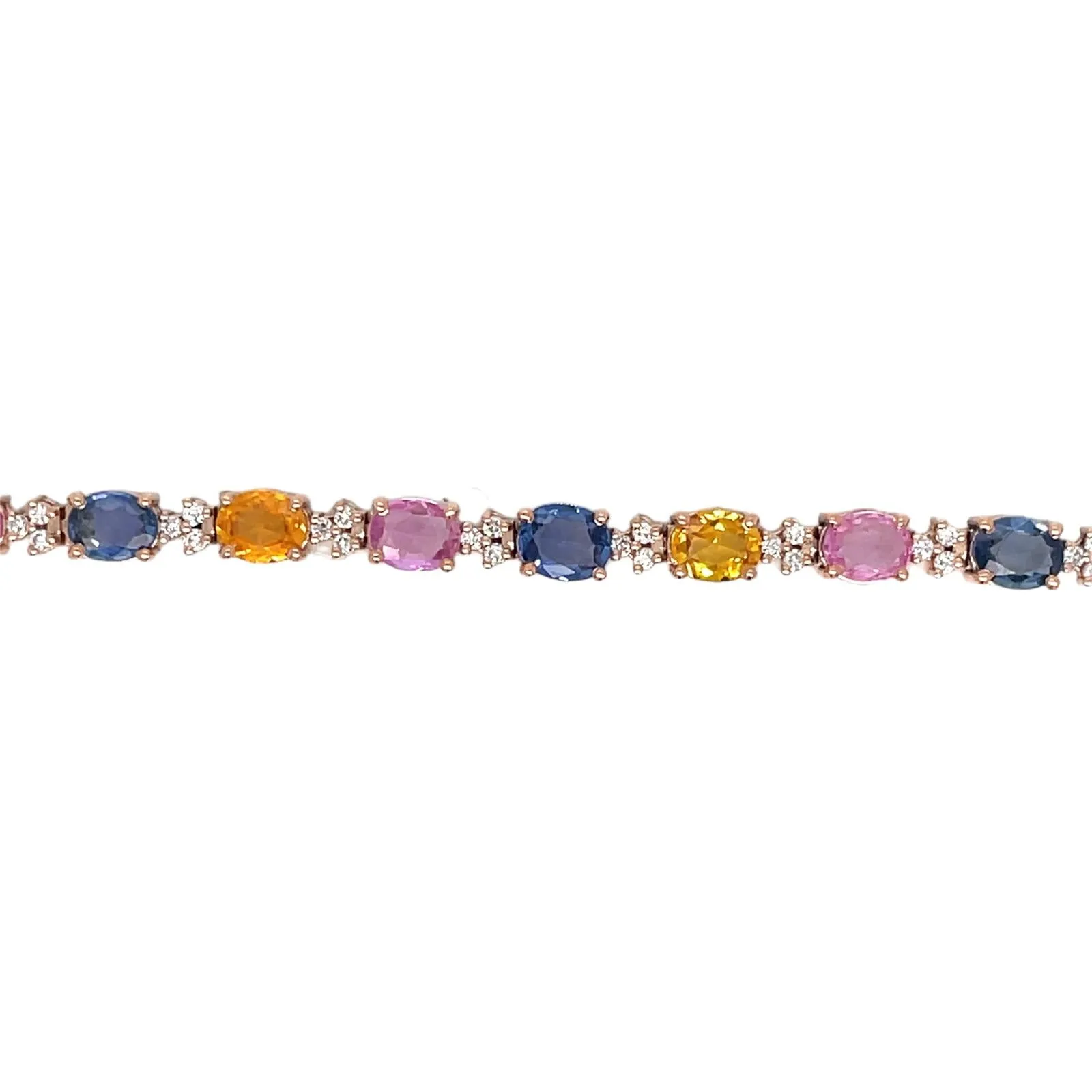 CTW 11 Natural Multicolor Sapphire Diamond Rose Gold Link Bracelet