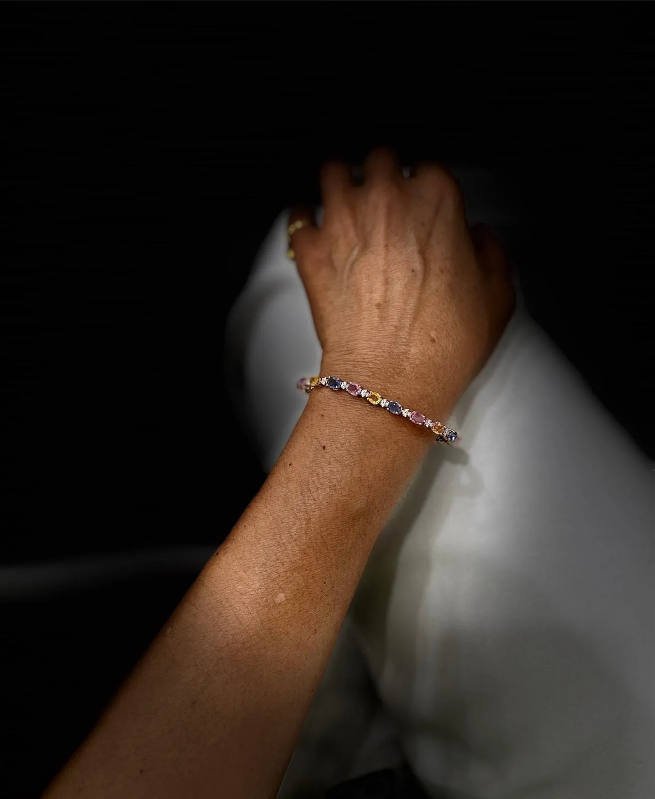 CTW 11 Natural Multicolor Sapphire Diamond Rose Gold Link Bracelet
