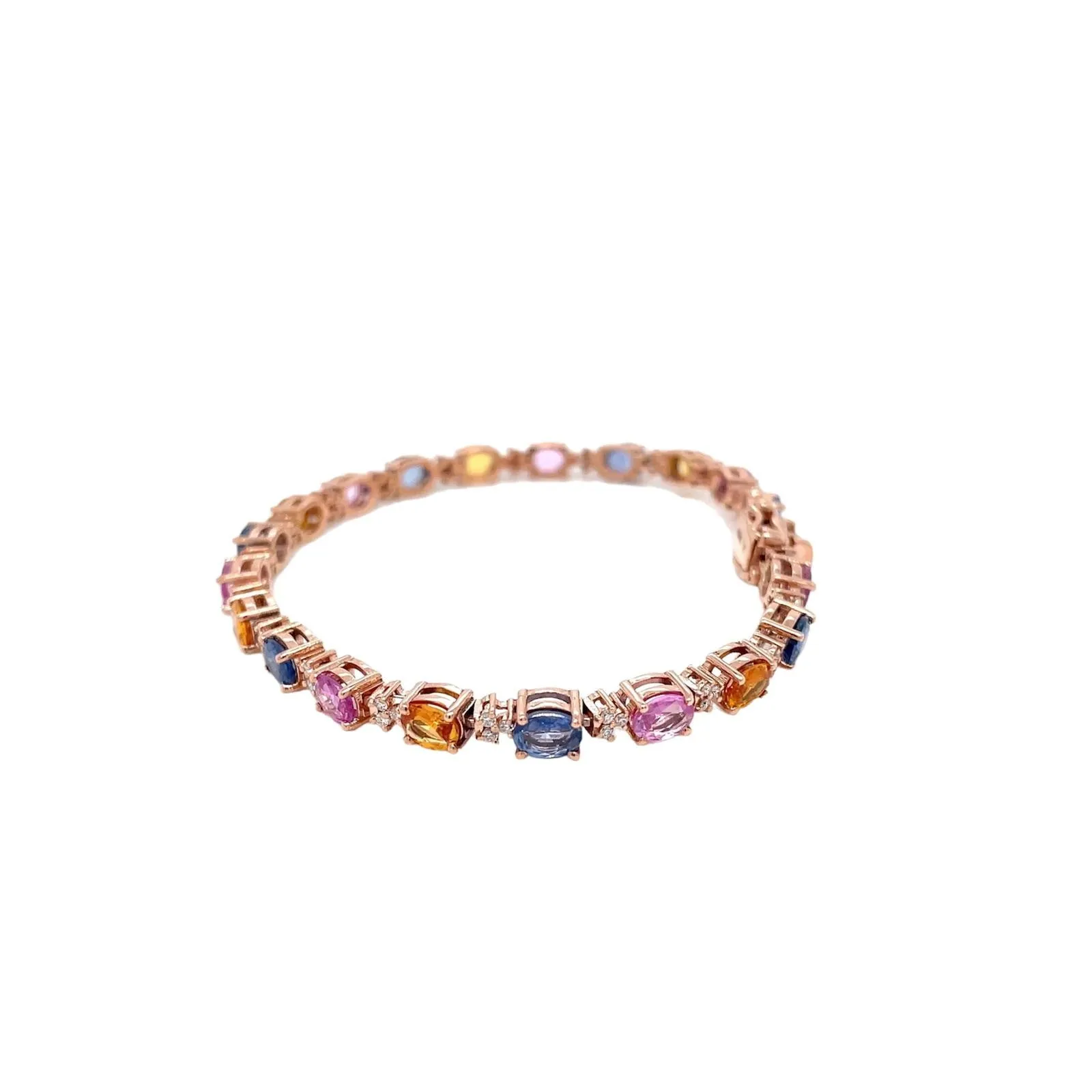 CTW 11 Natural Multicolor Sapphire Diamond Rose Gold Link Bracelet