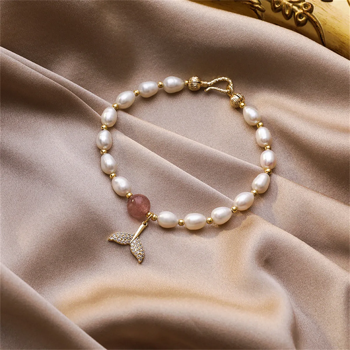 Cubic Zirconia & Pearl 18K Gold-Plated Mermaid Tail Bracelet