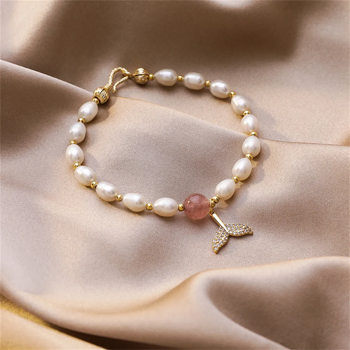 Cubic Zirconia & Pearl 18K Gold-Plated Mermaid Tail Bracelet