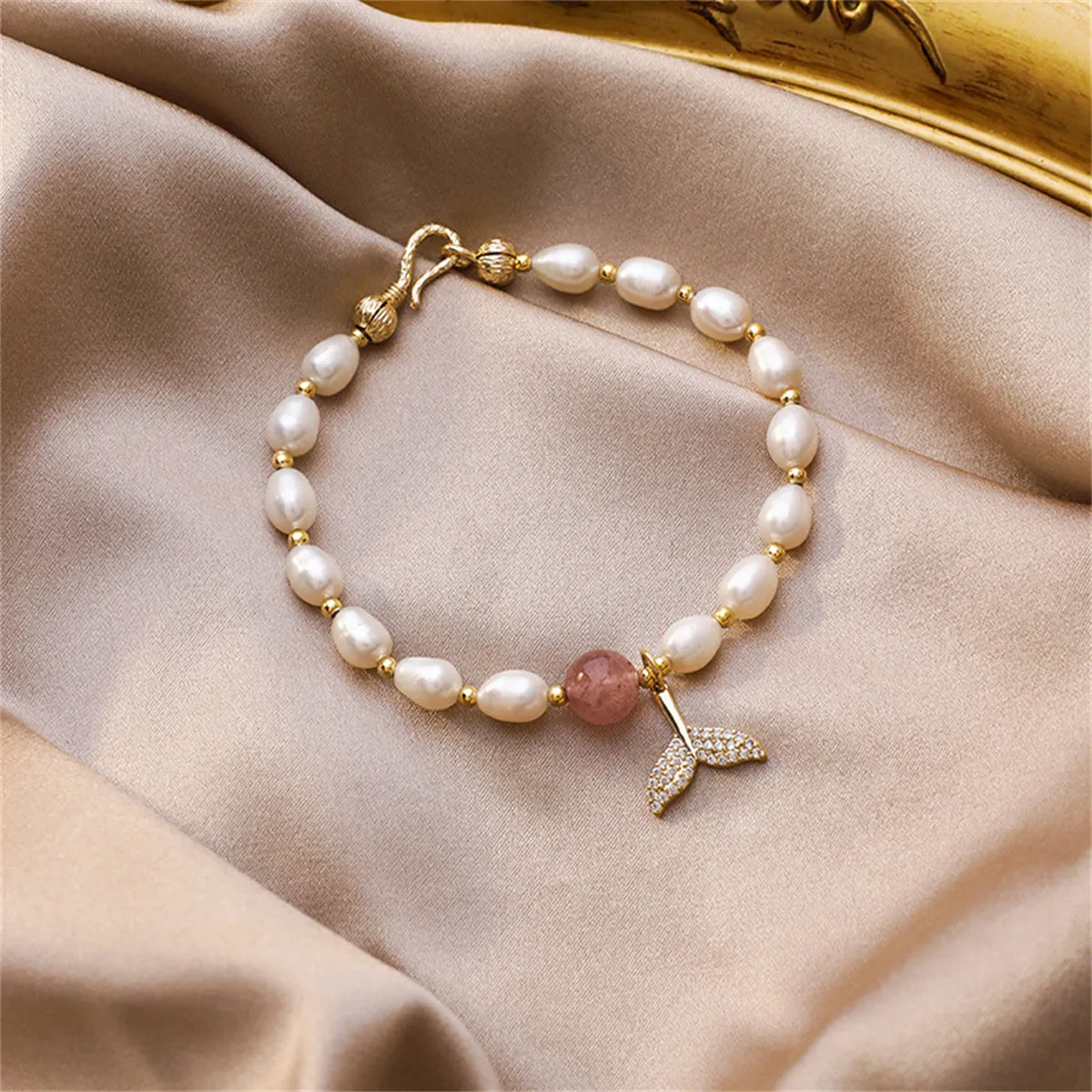 Cubic Zirconia & Pearl 18K Gold-Plated Mermaid Tail Bracelet
