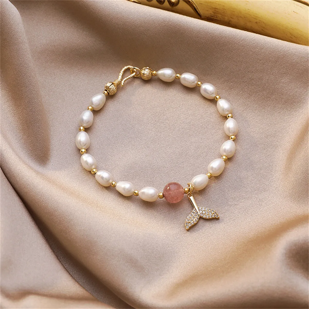 Cubic Zirconia & Pearl 18K Gold-Plated Mermaid Tail Bracelet