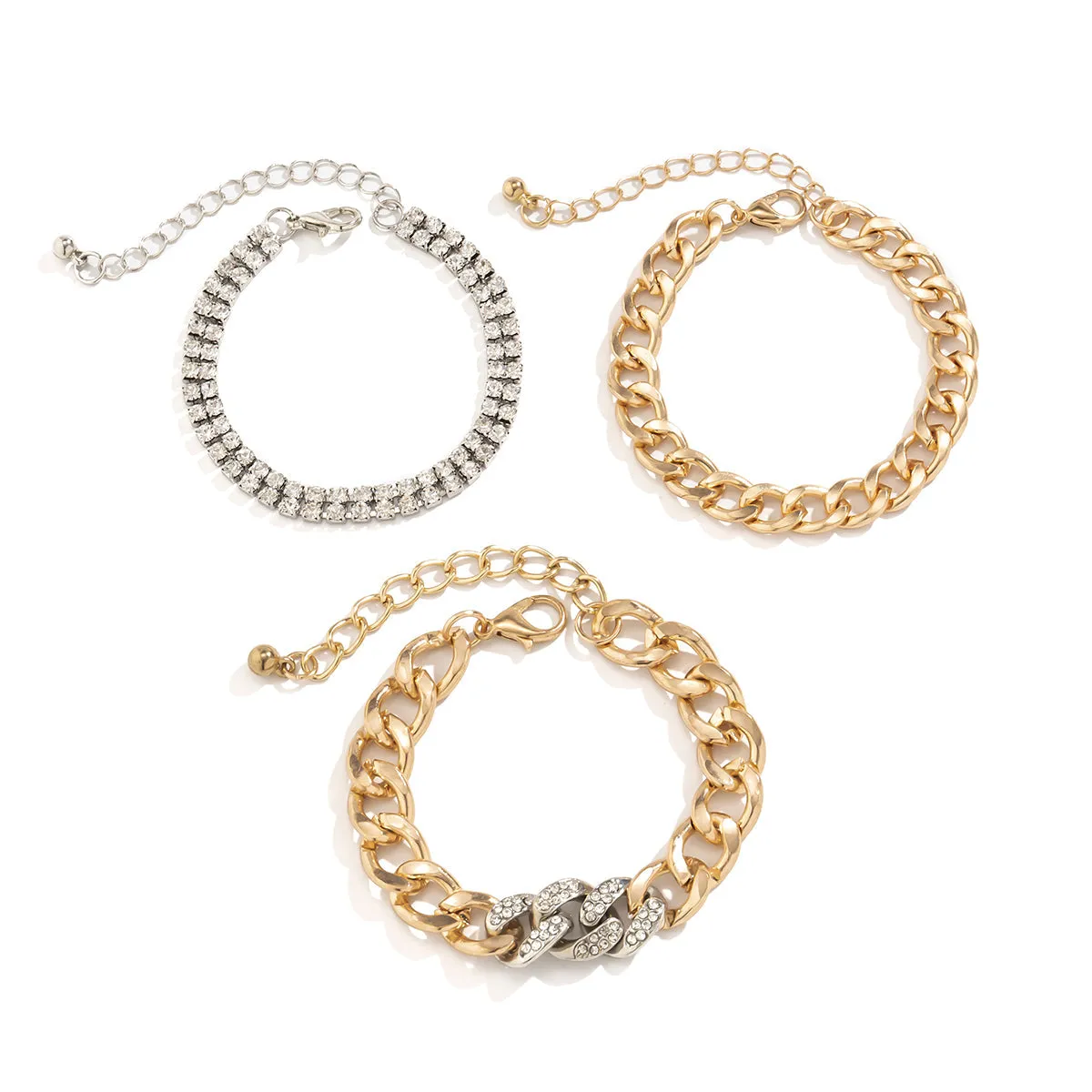 Cubic Zirconia & Two-Tone Curb Chain Bracelet Set