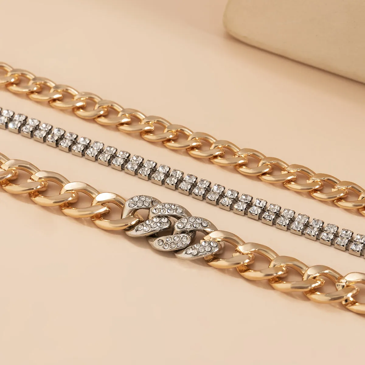 Cubic Zirconia & Two-Tone Curb Chain Bracelet Set