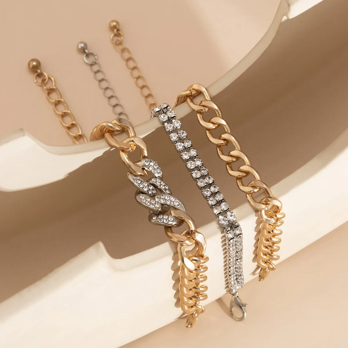 Cubic Zirconia & Two-Tone Curb Chain Bracelet Set