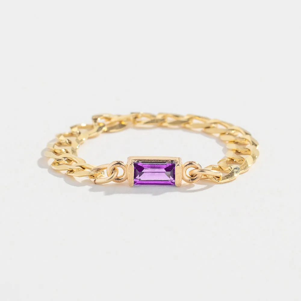 CURB CHAIN LINK RING | 14K GOLD | AMETHYST
