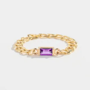 CURB CHAIN LINK RING | 14K GOLD | AMETHYST