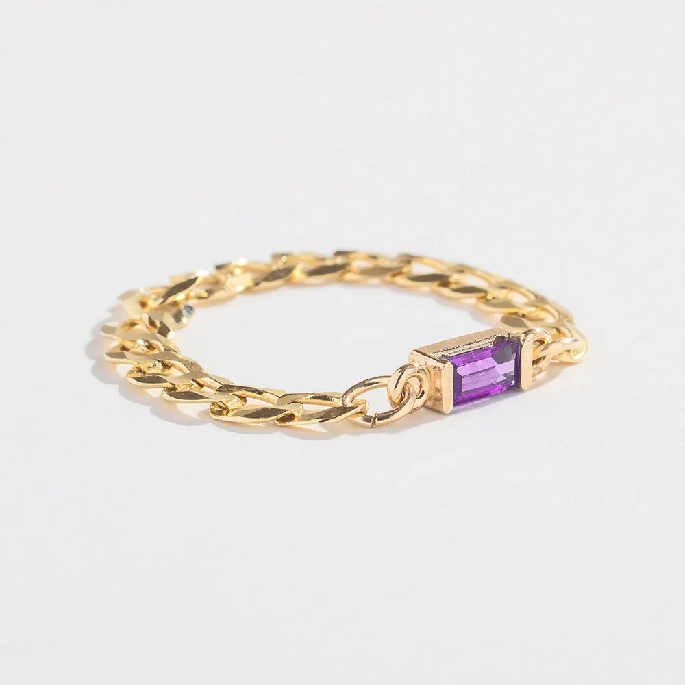 CURB CHAIN LINK RING | 14K GOLD | AMETHYST