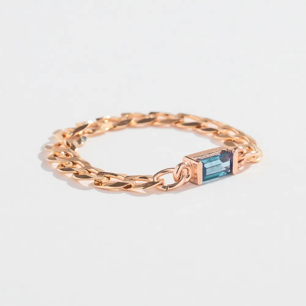 CURB CHAIN LINK RING | 14K GOLD | AQUAMARINE