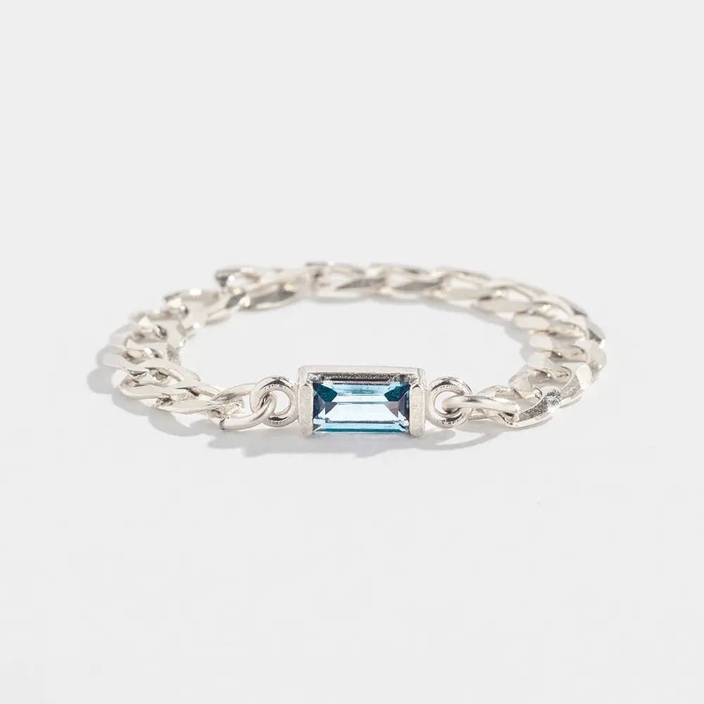 CURB CHAIN LINK RING | 14K GOLD | AQUAMARINE