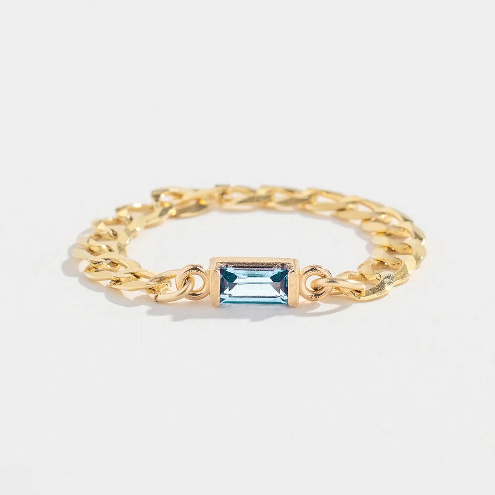CURB CHAIN LINK RING | 14K GOLD | AQUAMARINE