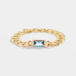 CURB CHAIN LINK RING | 14K GOLD | AQUAMARINE