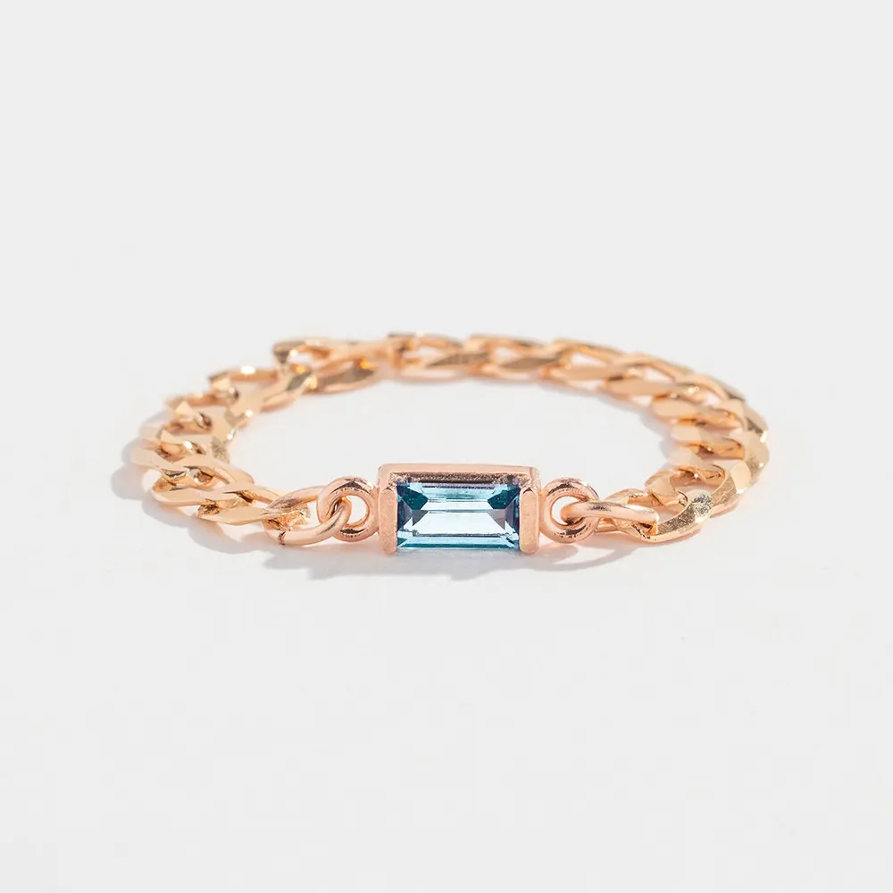 CURB CHAIN LINK RING | 14K GOLD | AQUAMARINE