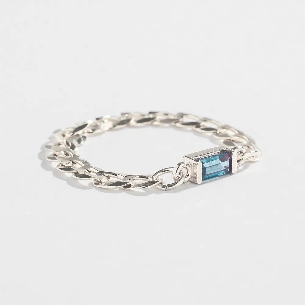 CURB CHAIN LINK RING | 14K GOLD | AQUAMARINE