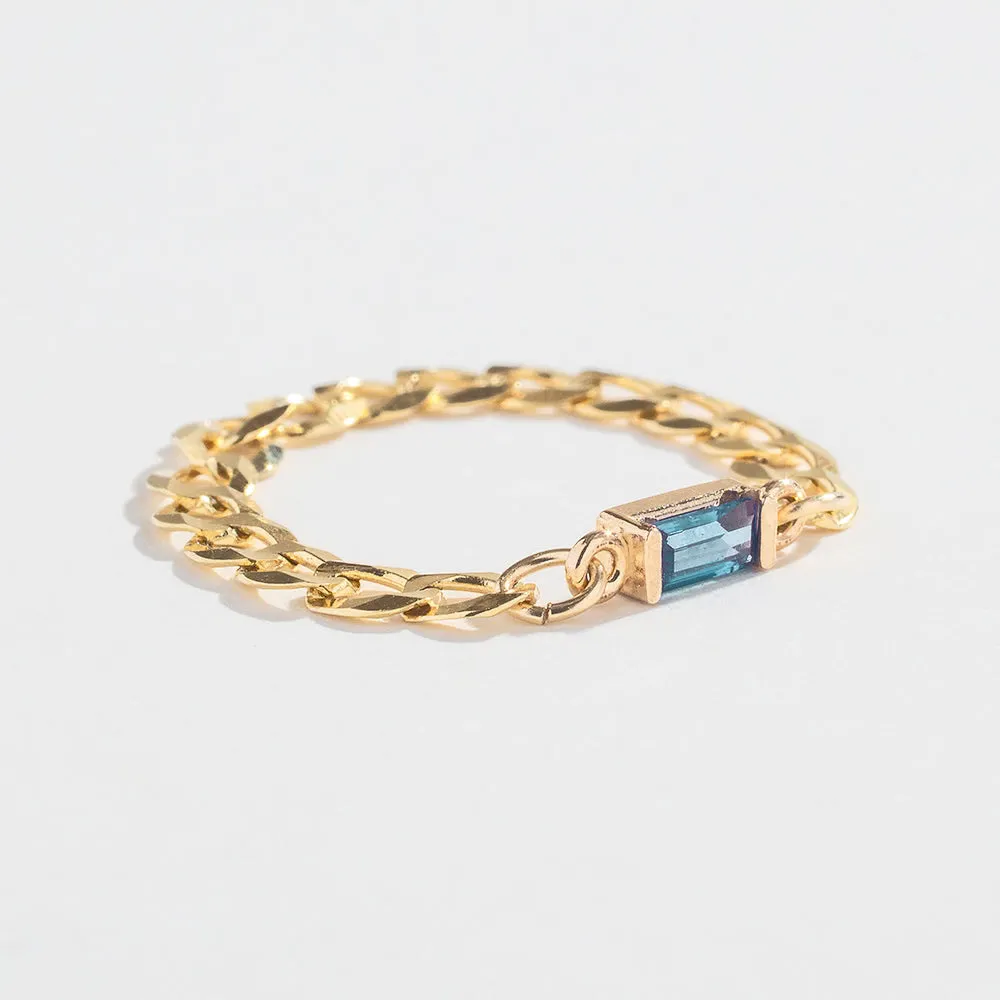 CURB CHAIN LINK RING | 14K GOLD | AQUAMARINE