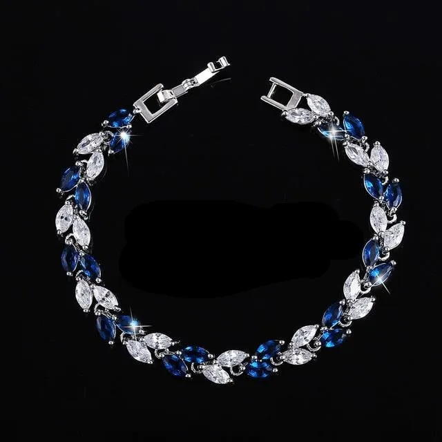 CWWZircons   Cubic  Silver Color Leaf Charm CZ Crystal  Bracelets Bangles for Women