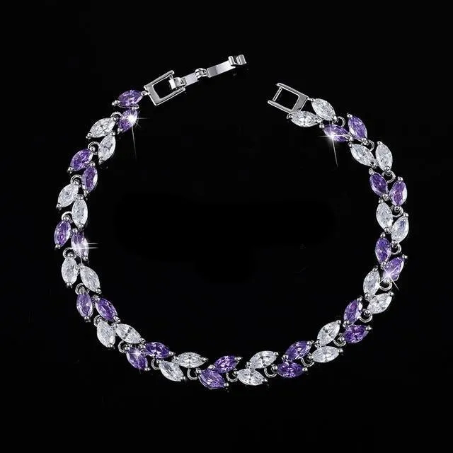 CWWZircons   Cubic  Silver Color Leaf Charm CZ Crystal  Bracelets Bangles for Women